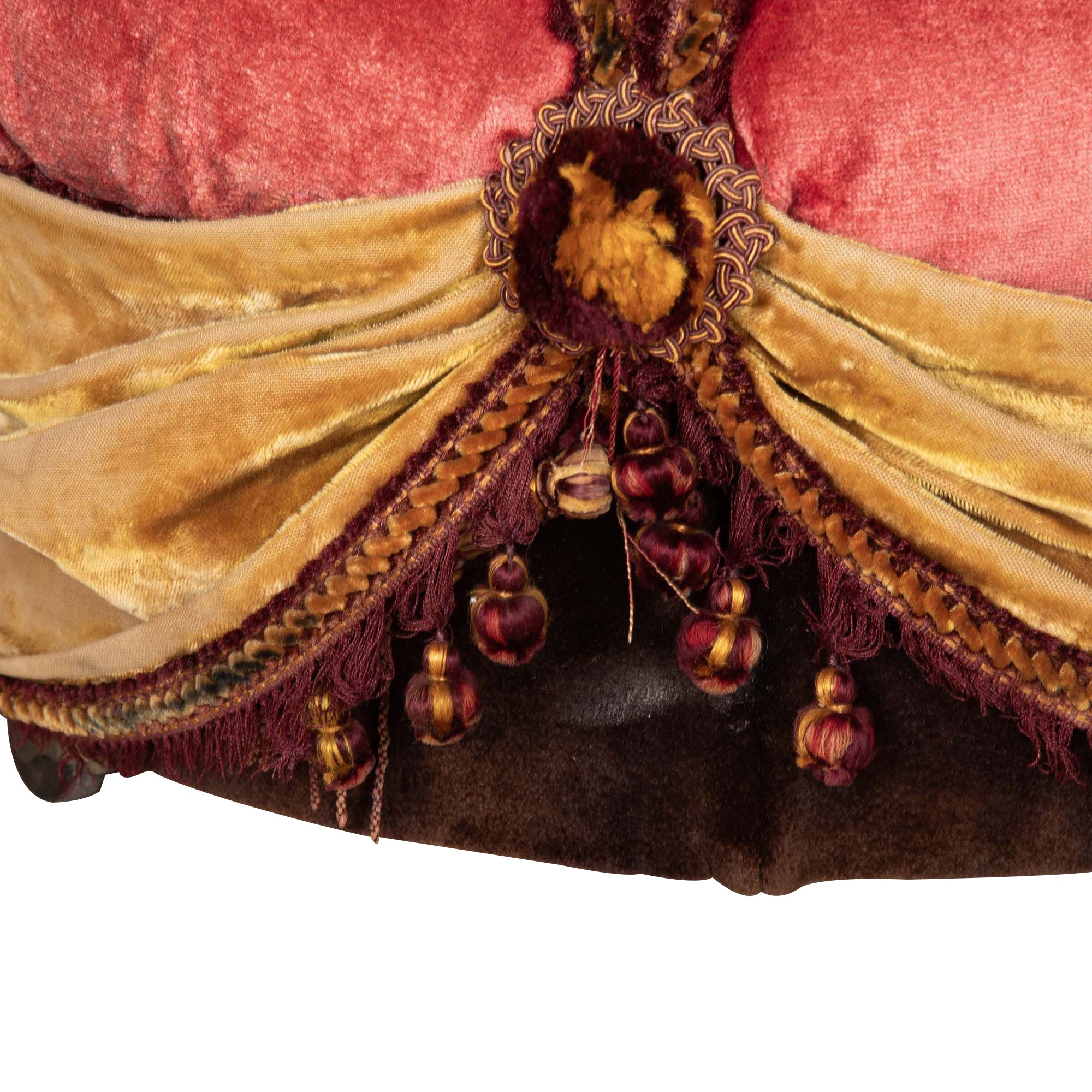 20th Century French Napoleon III Style Velvet Pouffe on Casters