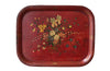 Large Napoleon III red tole tray decorated with a bouquet of flowers - French Antiques
