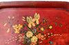 Large Napoleon III red tole tray decorated with a bouquet of flowers - French Antiques