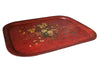 Large Napoleon III red tole tray decorated with a bouquet of flowers - French Antiques
