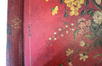 Large Napoleon III red tole tray decorated with a bouquet of flowers - French Antiques