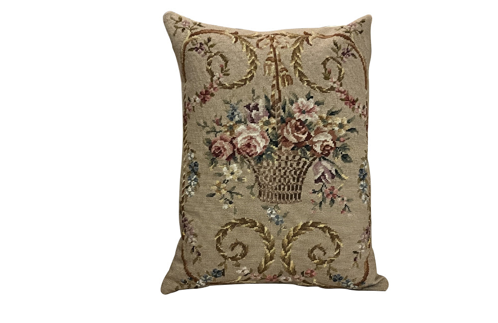 Charming, large  French needlepoint tapestry cushion