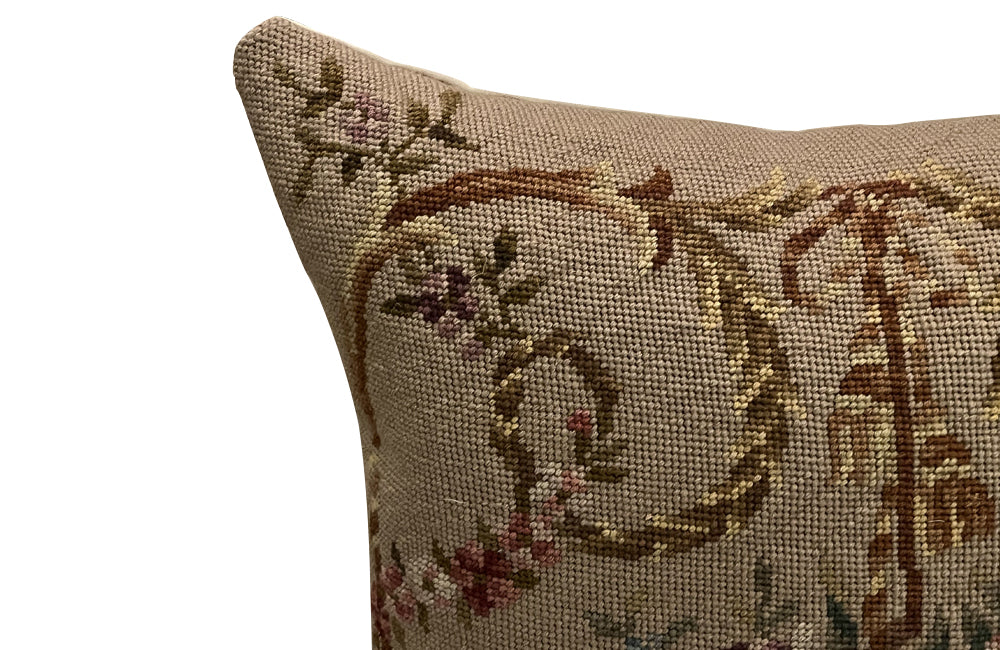 Charming, large  French needlepoint tapestry cushion