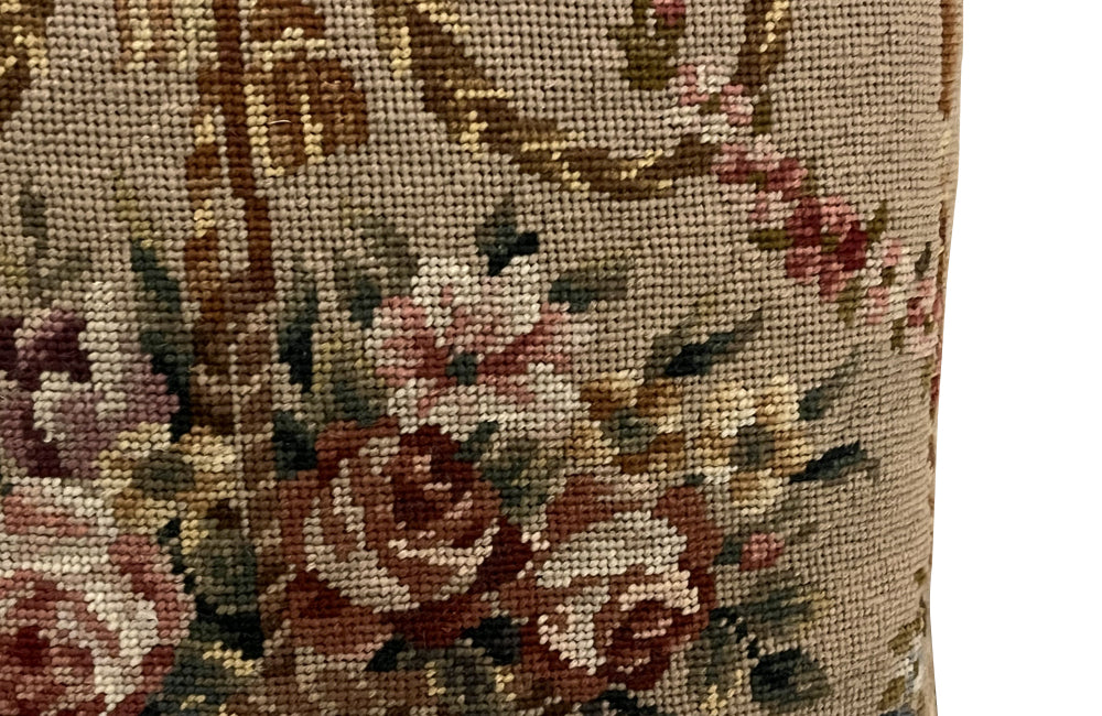 Charming, large  French needlepoint tapestry cushion