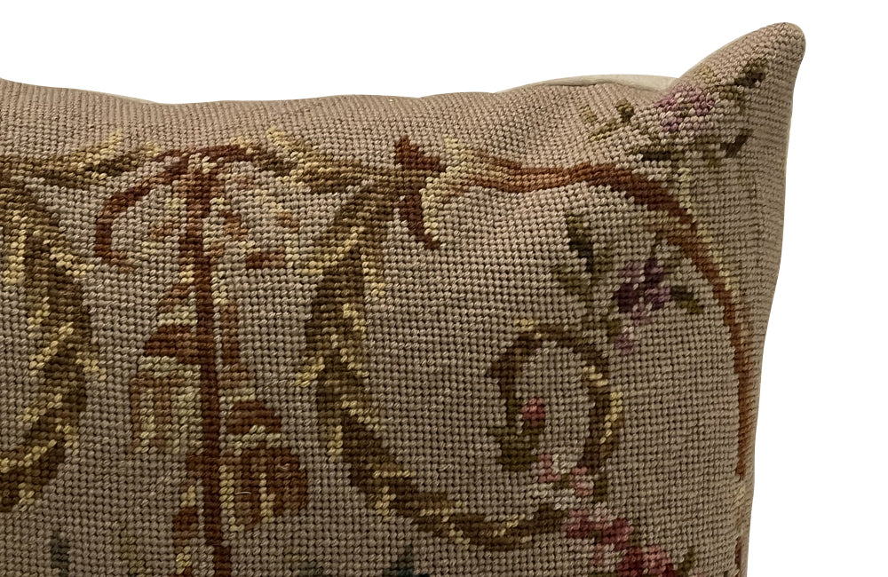 Charming, large  French needlepoint tapestry cushion