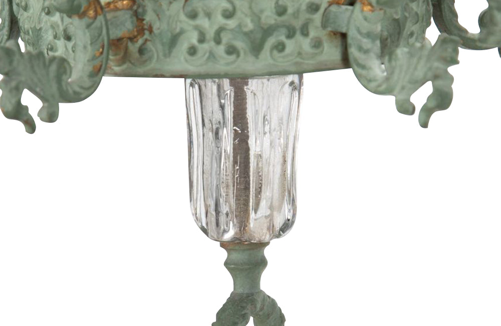 Beautiful French 19th Century four tiered gilt brass chandelier with verdigris finish