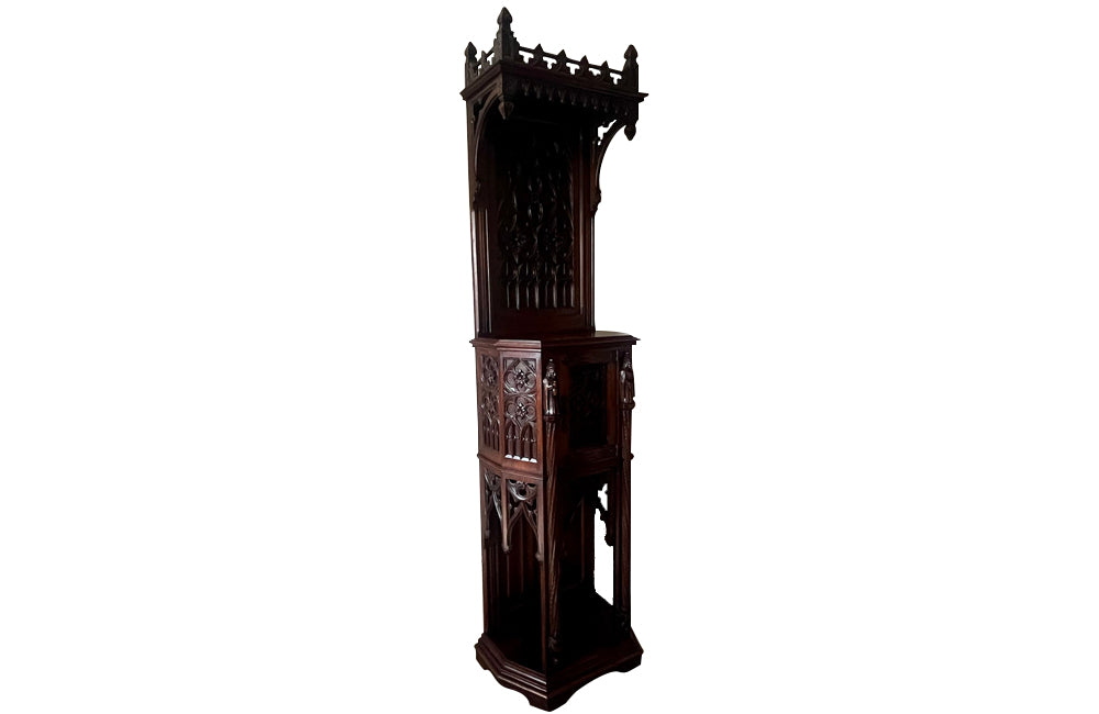 Early century French walnut credenza or hall cupboard in the Neo-Gothic style circa 1900