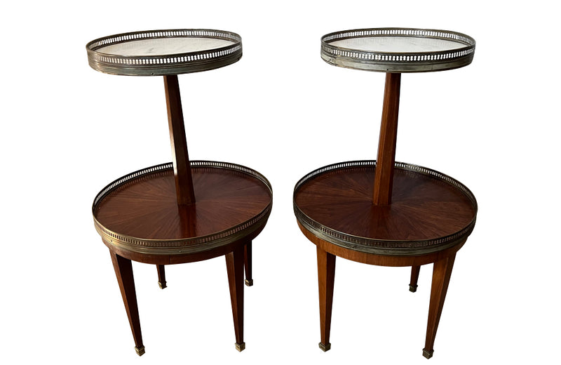 Pair of antique serving tables two tiered rosewood with marble tops in the neo classical revival style - Antique Side tables