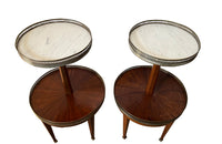 Pair of antique serving tables two tiered rosewood with marble tops in the neo classical revival style - Antique Side tables