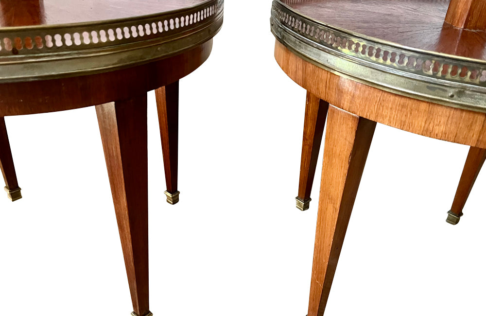 Pair of antique serving tables two tiered rosewood with marble tops in the neo classical revival style - Antique Side tables