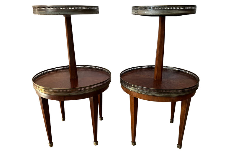 Pair of antique serving tables two tiered rosewood with marble tops in the neo classical revival style - Antique Side tables