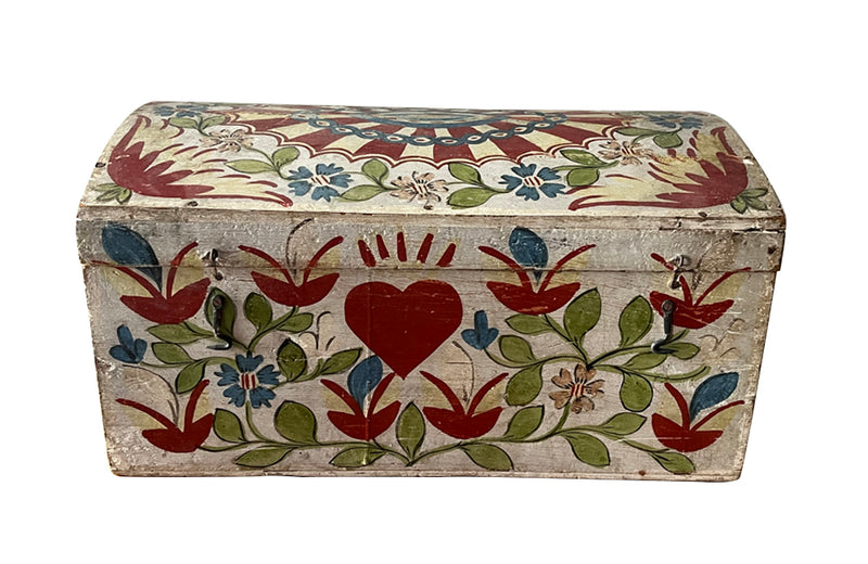 domed painted Normand 19th century marriage coffer 