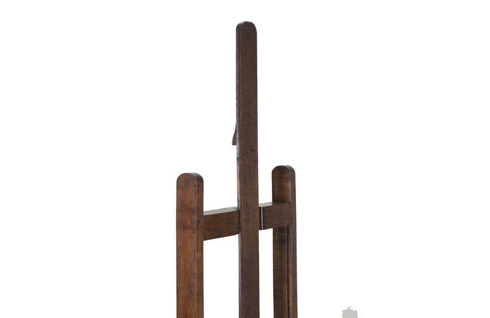 French, oak artist's easel with hand crank mechanism for adjusting height with iron turning screw circa 1900