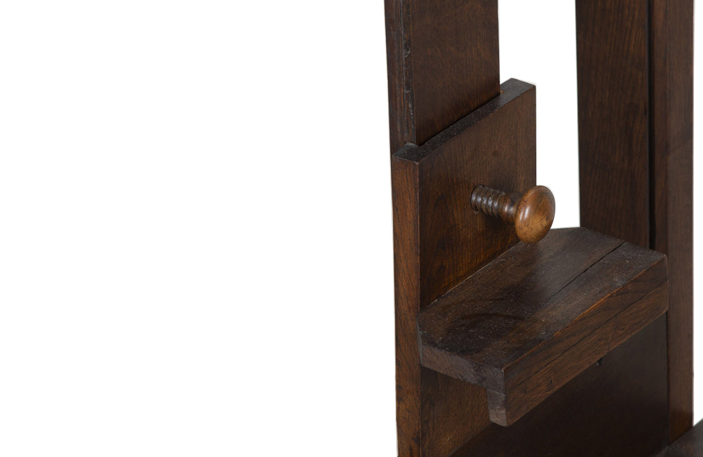 French, oak artist's easel with hand crank mechanism for adjusting height with iron turning screw circa 1900
