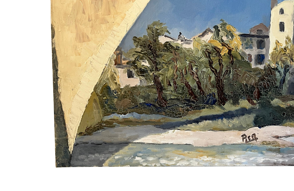 SIGNED PAINTING 'VIEW OF THE BRIDGE IN NYONS '