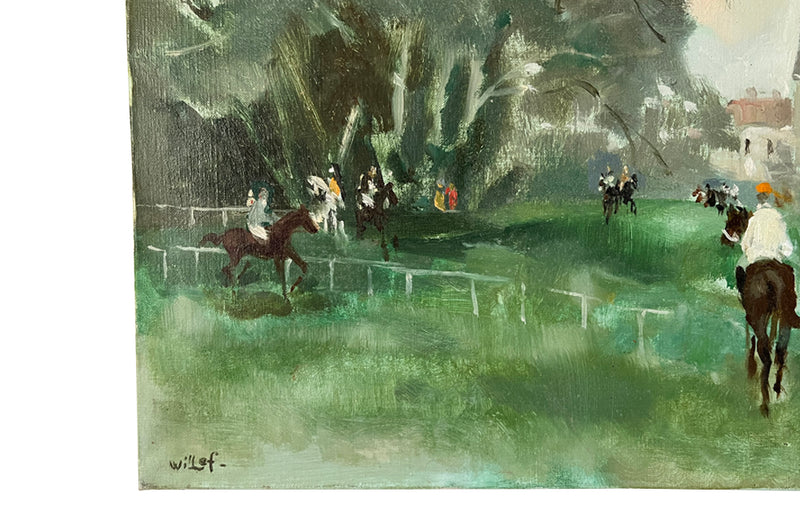 SIGNED PAINTING 'A DAY AT THE RACES' BY PIERRE WILLEF