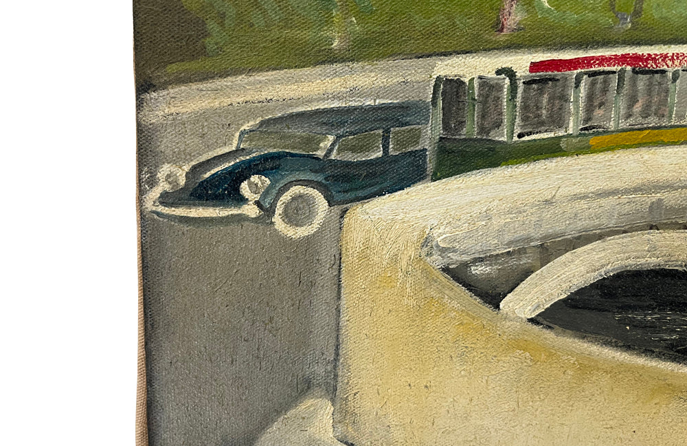 Charming mid century painting of Paris featuring the Pont Neuf