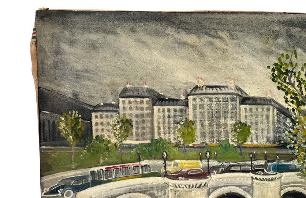 Charming mid century painting of Paris featuring the Pont Neuf