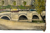 Charming mid century painting of Paris featuring the Pont Neuf