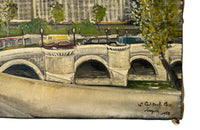 Charming mid century painting of Paris featuring the Pont Neuf