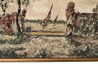 20th Century oil on-board painting of an Italian lake scene depicting a view of sailing boats through a garden wall.
