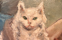 Oil on canvas painting of a reclining female figure with white cat