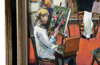 MID CENTURY FRENCH OIL PAINTING 'INTERIOR OF AN ARTISTS STUDIO'