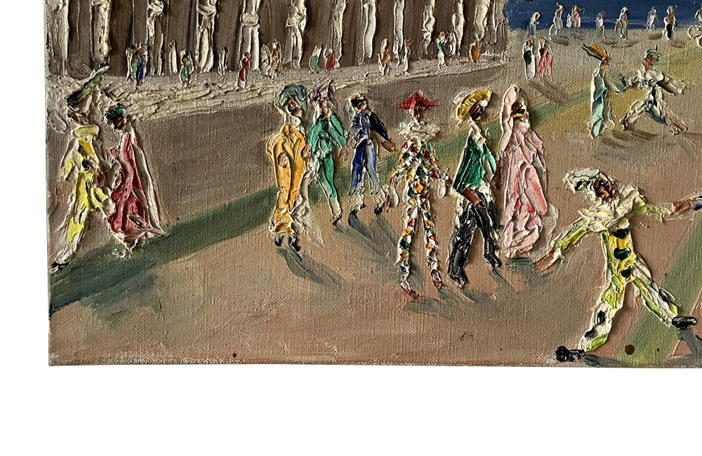 Mid-Century Italian Oil on Canvas Painting 'Carnaval De Venise'