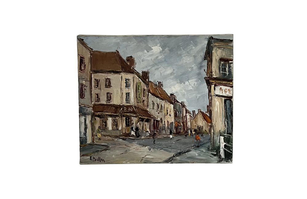 Mid-20th Century French Oil on Canvas Painting of a French Village Street Scene By Étienne Bellan