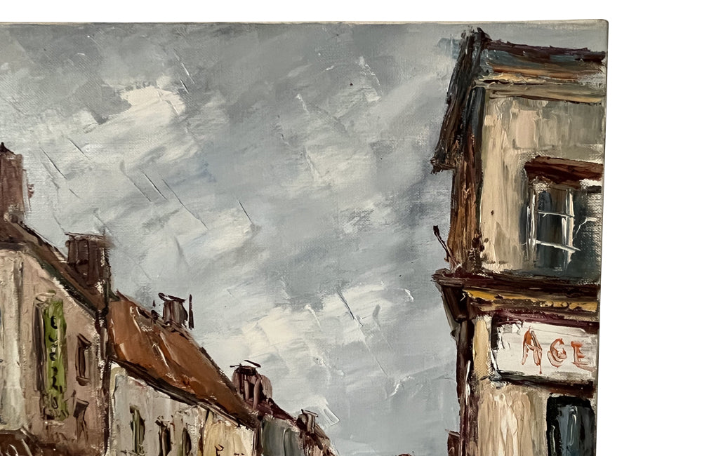 Mid-20th Century French Oil on Canvas Painting of a French Village Street Scene By Étienne Bellan
