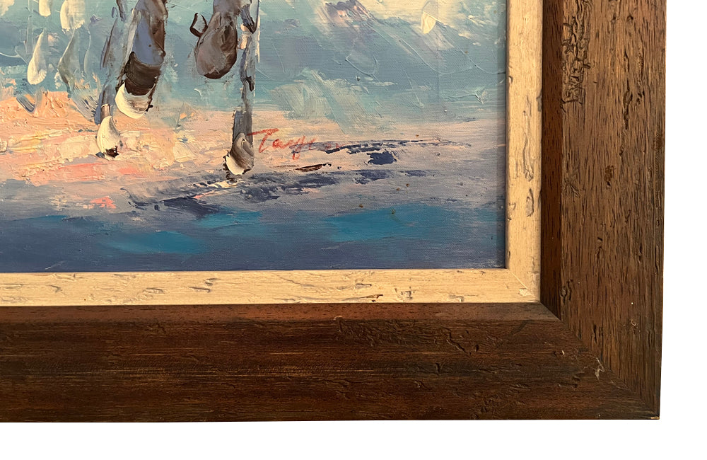 20th Century decorative, palette knife painting on canvas of a horse race.&nbsp;