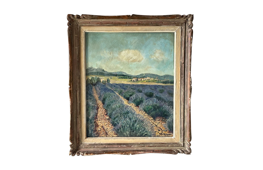20th Century French Framed Landscape Oil Painting 'Lavender Field, Provence'