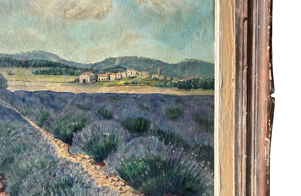 20th Century French Framed Landscape Oil Painting 'Lavender Field, Provence'