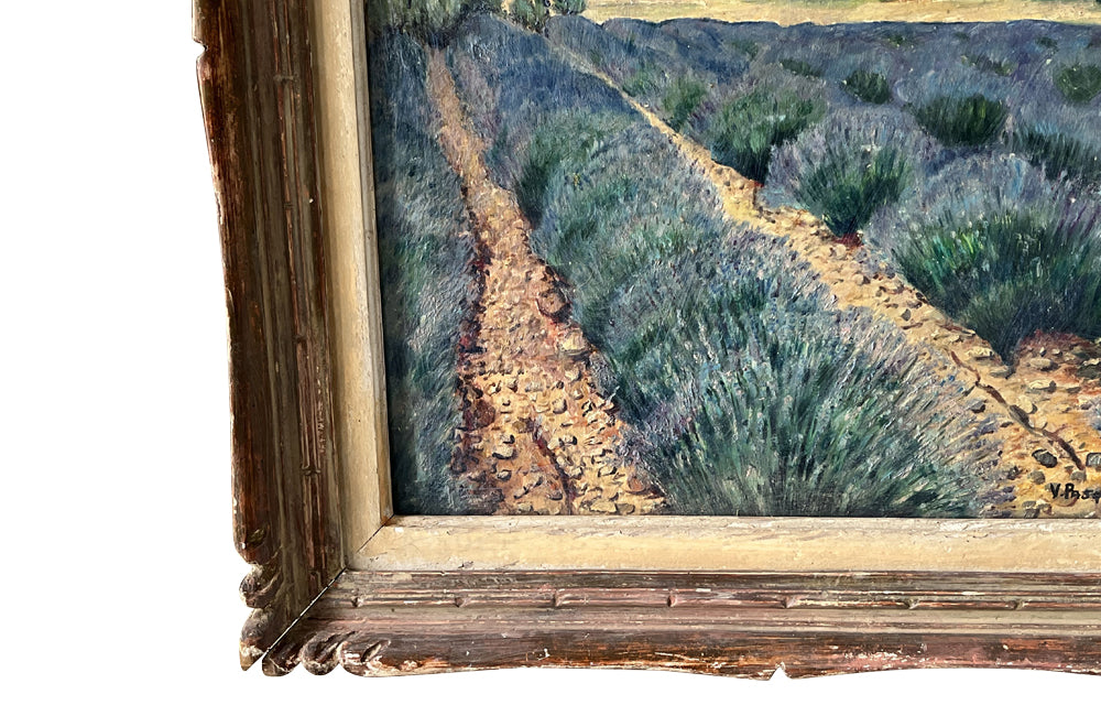 20th Century French Framed Landscape Oil Painting 'Lavender Field, Provence'