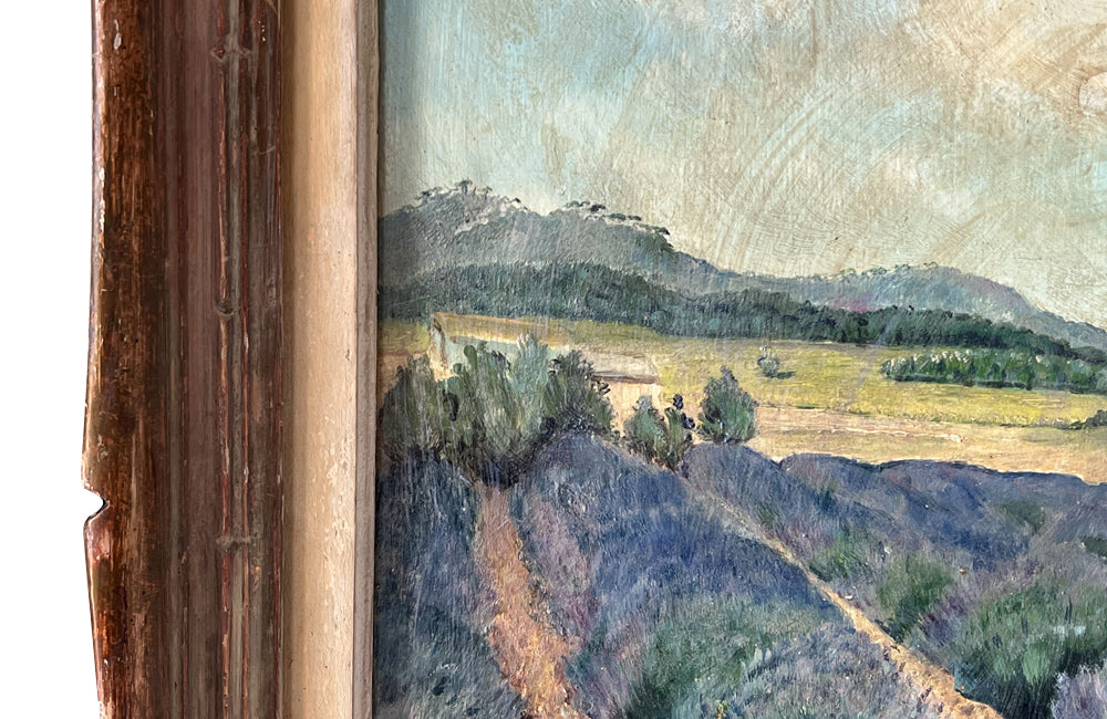 20th Century French Framed Landscape Oil Painting 'Lavender Field, Provence'