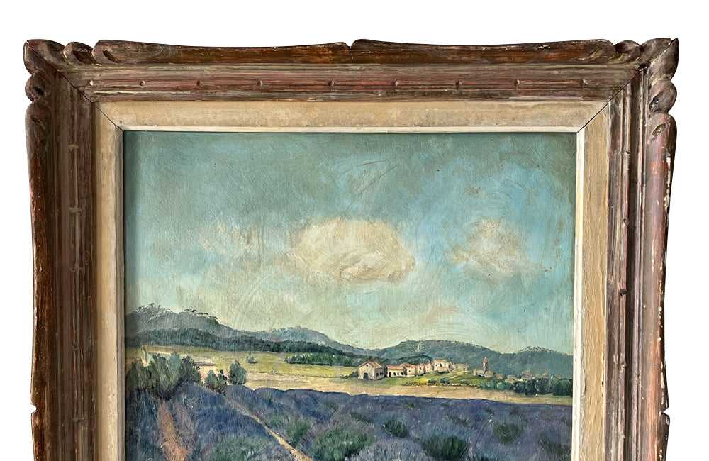 20th Century French Framed Landscape Oil Painting 'Lavender Field, Provence'