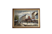 Mid-Century French Framed Painting 'Parisian Street Scene with Moulin Rouge'