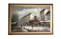 Mid-Century French Framed Painting 'Parisian Street Scene with Moulin Rouge'