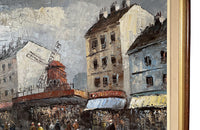 Mid-Century French Framed Painting 'Parisian Street Scene with Moulin Rouge'