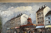 Mid-Century French Framed Painting 'Parisian Street Scene with Moulin Rouge'