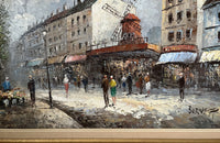 Mid-Century French Framed Painting 'Parisian Street Scene with Moulin Rouge'