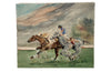 Oil painting of a polo match signed by the artist Azoulai 1986.