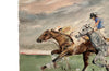 Oil painting of a polo match signed by the artist Azoulai 1986.