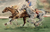 Oil painting of a polo match signed by the artist Azoulai 1986.