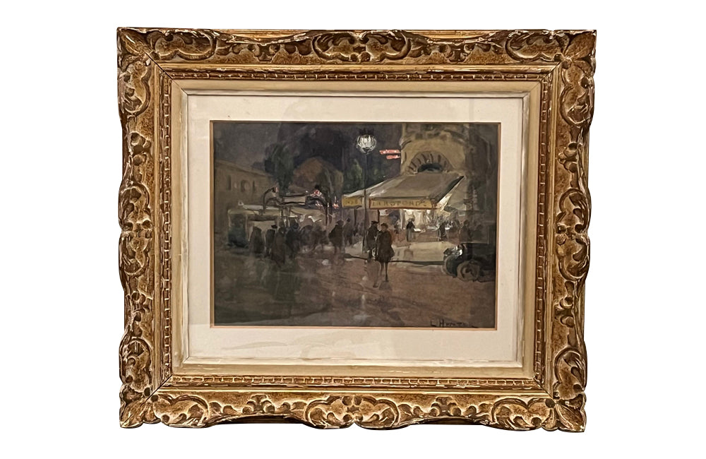 Early 20th century English framed painting 'Paris La Rotonde' by Mary Ethel Hunter