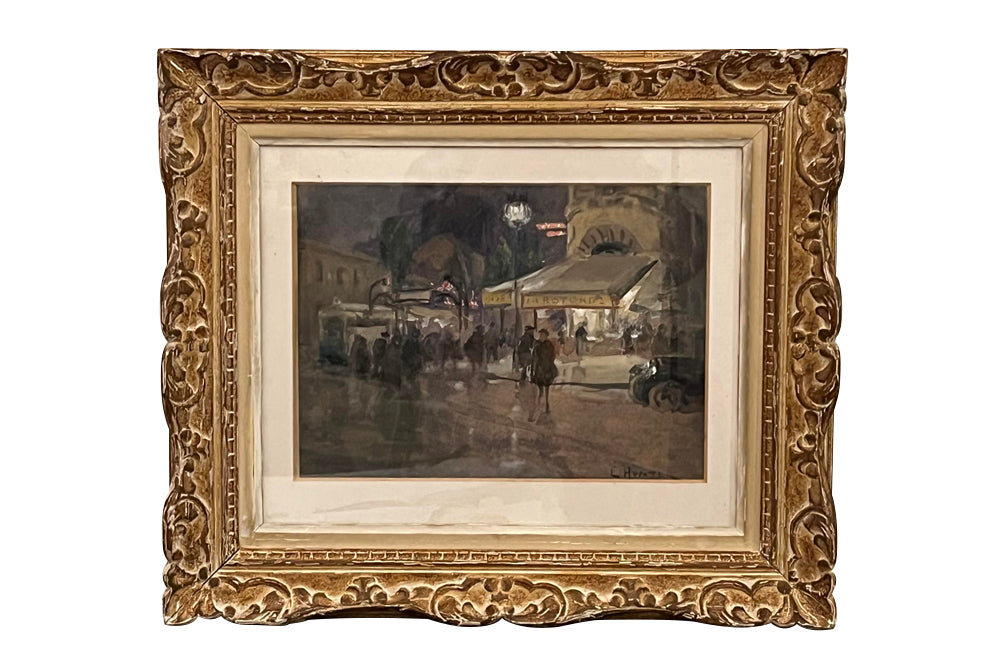 Early 20th century English framed painting 'Paris La Rotonde' by Mary Ethel Hunter