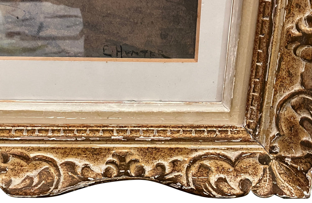 Early 20th century English framed painting 'Paris La Rotonde' by Mary Ethel Hunter