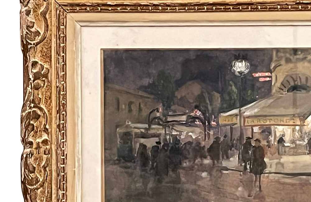 Early 20th century English framed painting 'Paris La Rotonde' by Mary Ethel Hunter