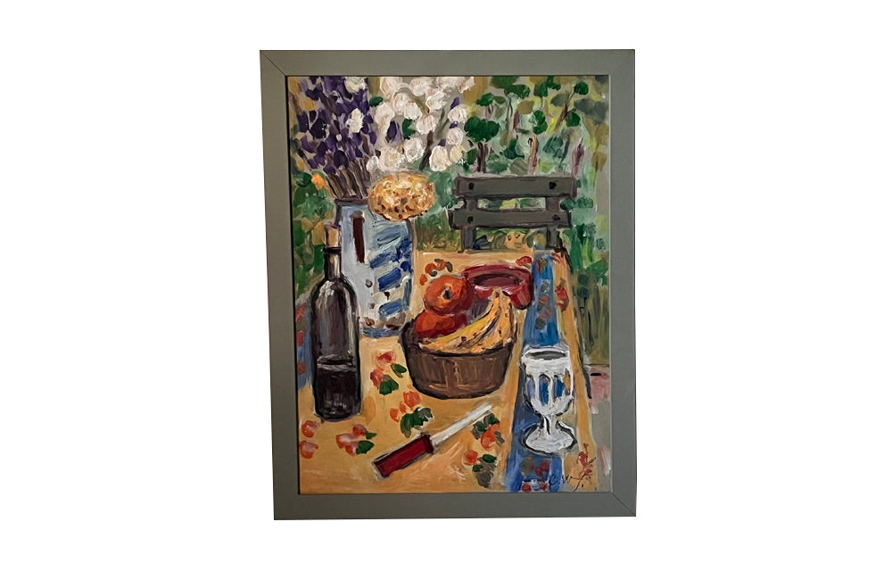 COMTEMPORARY PAINTING 'STILL LIFE IN PROVENCALE GARDEN' BY GEMY
