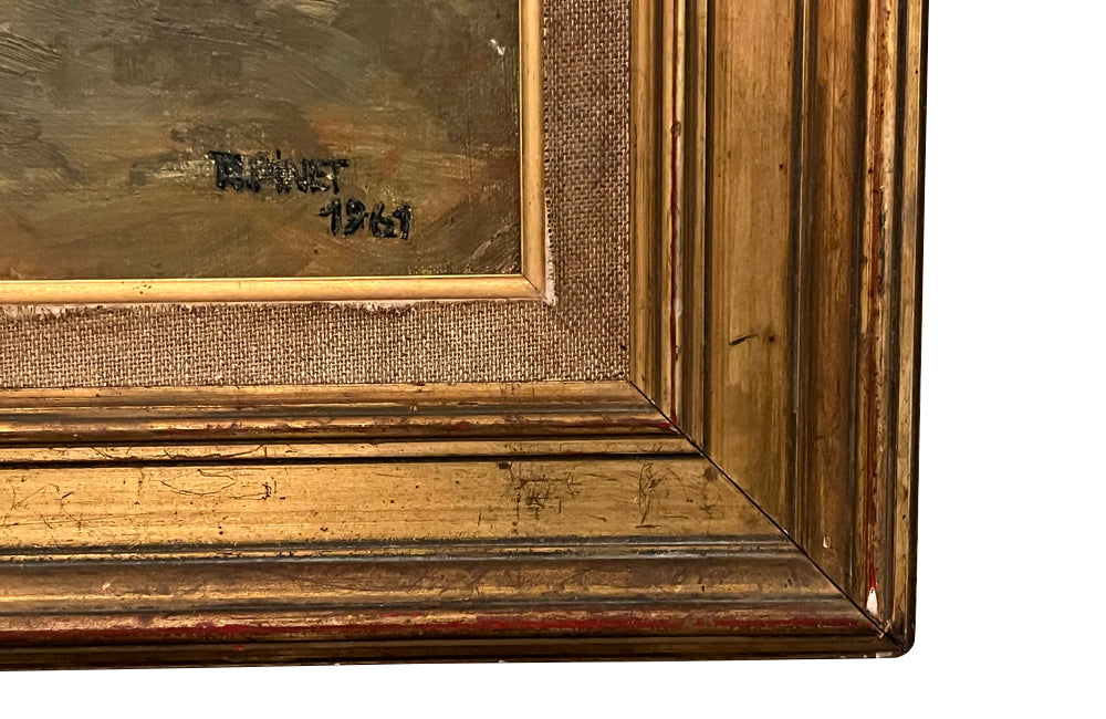 20th Century French Oil Painting of a French Cooper and His Dog